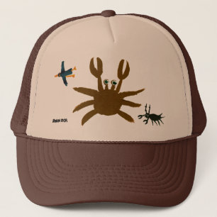 Art Cap: Crab,Bug,Bird. Brown Trucker Hat