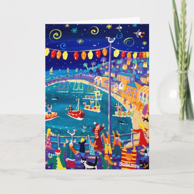 Art Card: Lanterns & Lights,Mousehole by John Dyer Holiday Card (Front)