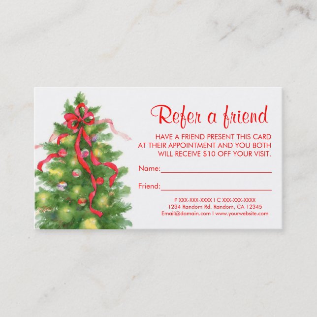 Art Christmas tree refer a friend business cards (Front)