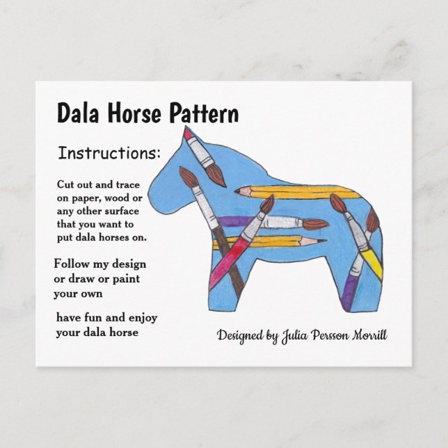 Art Class Dala Horse Pattern to Share Holiday Postcard (Front)