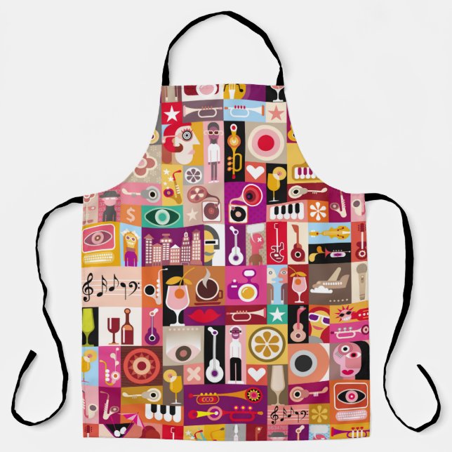 Art collage, musical vintage illustration. Patchwo Apron (Front)