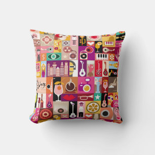 Art collage, musical vintage illustration. Patchwo Cushion