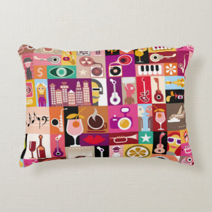 Art collage, musical vintage illustration. Patchwo Decorative Cushion