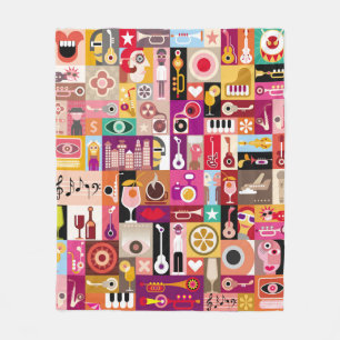 Art collage, musical vintage illustration. Patchwo Fleece Blanket