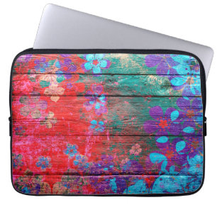 Art Colour Flower Painting on Wood #2 Laptop Sleeve