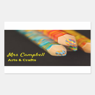 Art & Craft Colour Pencils Teacher Name & Subject Rectangular Sticker