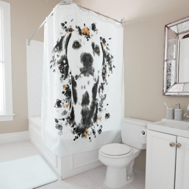 Art Dalmatian Watercolor, Cute Dalmatian Dog Face Shower Curtain (In Situ)