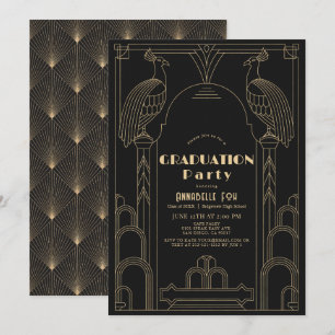 Art Deco 1920's Black Peacock Graduation Invitation