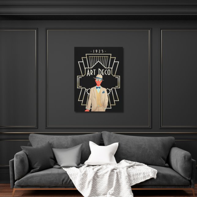 Art Deco 1920s Dapper Gent Gold Frame Black Canvas Print (Creator Uploaded)