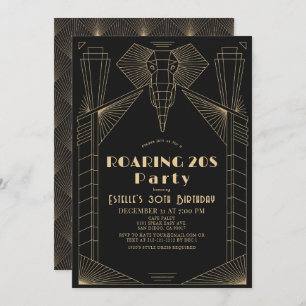 Art Deco 1920's Elephant Roaring 20s Birthday Invitation