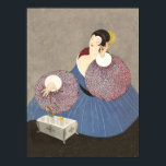 Art Deco 1920s Fashion Poster<br><div class="desc">Taken from a personally owned 1920s reproduced Vogue cover magazine. A stunning art deco fashion illustration of a lady in a beautiful Asian influenced blue dress with billowing red print sleeves, who's removing her ring and earrings to an ornate jewellery box. A fabulous gift for the lover of vintage art...</div>