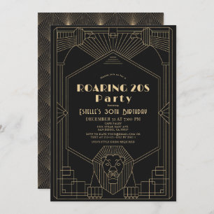 Art Deco 1920's Gatsby Lion Roaring 20s Birthday Invitation