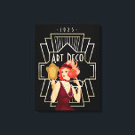 Art Deco 1920s Lady Mirror Gold Frame Black Canvas Print<br><div class="desc">Vintage Art Deco elegance with this glam 1920s Lady In a burgundy dress looking in a mirror and a gold twenties style frame and typography Art Deco and 1925.</div>
