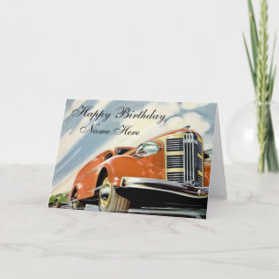 Art Deco 1930's Red Motor Birthday Card Template