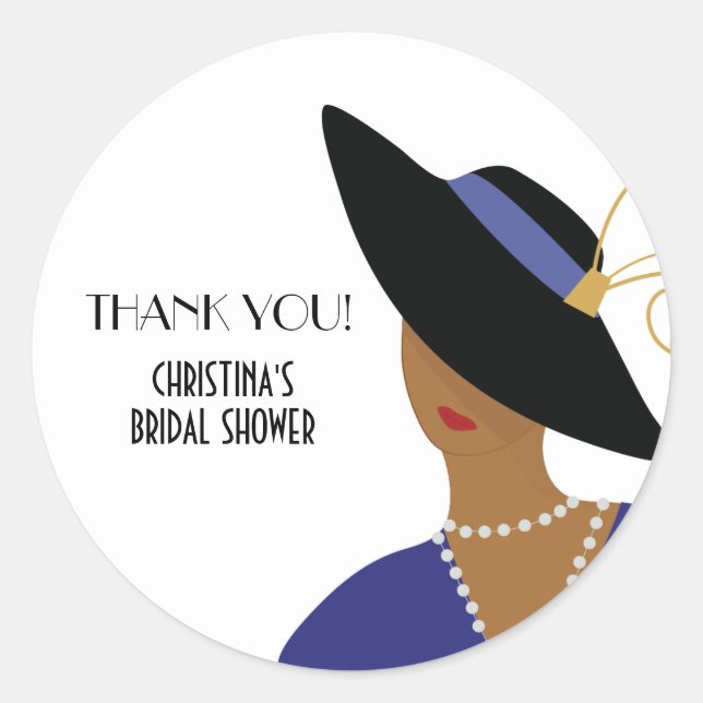 Art Deco 1930s Woman in Black Hat Bridal Shower Classic Round Sticker (Front)