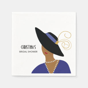 Art Deco 1930s Woman in Black Hat Bridal Shower Napkin