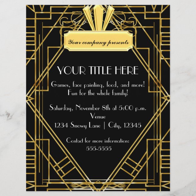 Art Deco 20's Black Gold Glam Event Flyer Poster (Front)