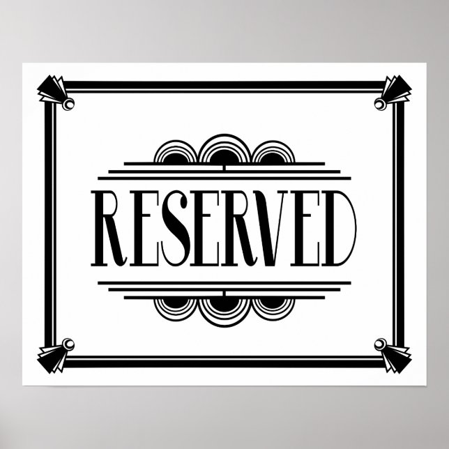 Art Deco 20's style "RESERVED sign (Front)