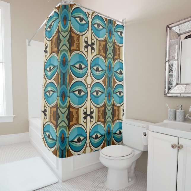 Art Deco Abstract Eyes pattern Shower Curtain (In Situ)