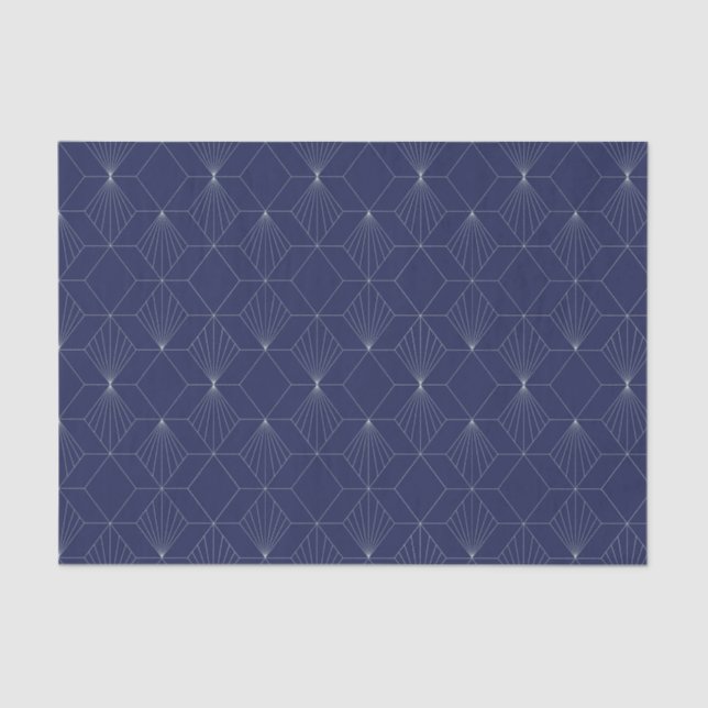Art Deco Abstract Geometric Pattern Dark Blue  Tissue Paper (Front)