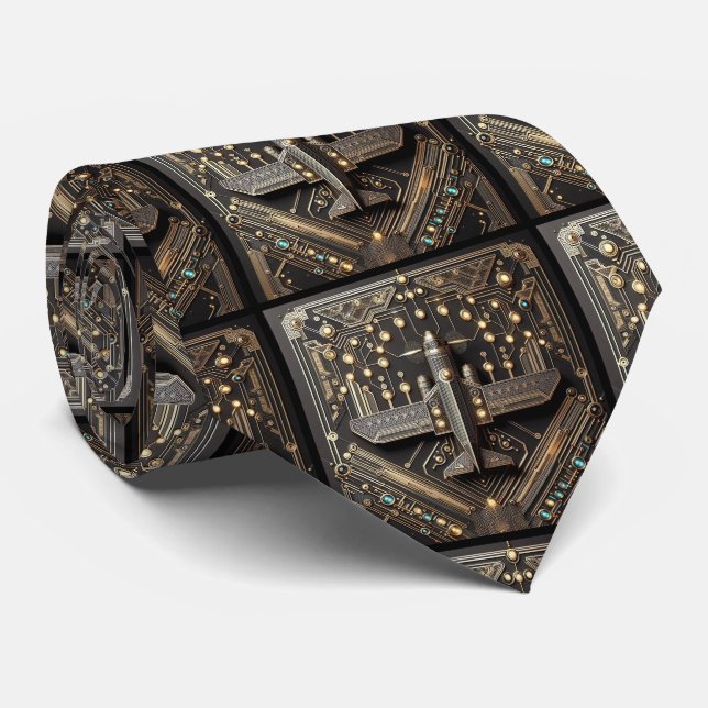 Art Deco Aeroplane Art Deco Circuit Board  Tie (Rolled)
