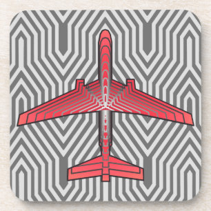 Art Deco Aeroplane, Coral Orange and Silver Grey Coaster