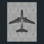 Art Deco Aeroplane, Graphite and Silver Grey Poster<br><div class="desc">Print in an Art Deco inspired concept of a futuristic plane,  in a striped,  silky gradient of silver to deep graphite grey / grey,  against  a light and deep silver grey,  Deco background</div>