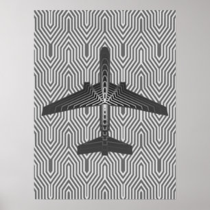 Art Deco Aeroplane, Graphite and Silver Grey Poster