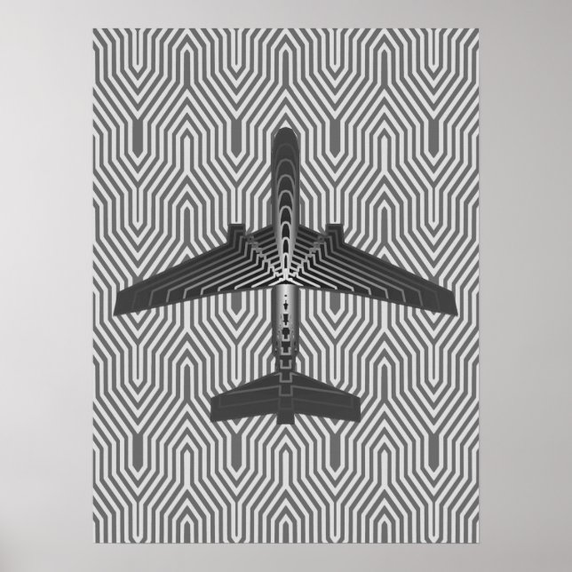 Art Deco Aeroplane, Graphite and Silver Grey Poster (Front)
