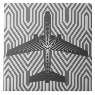 Art Deco Aeroplane, Graphite and Silver Grey Tile