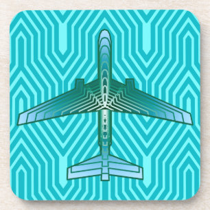 Art Deco Aeroplane, Turquoise, Teal and Aqua Coaster