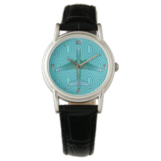 Art Deco Aeroplane, Turquoise, Teal and Aqua Watch