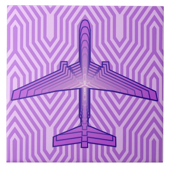 Art Deco Aeroplane, Violet Purple and Lavender Tile (Front)