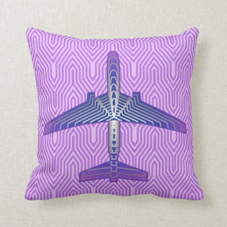 Art Deco Aeroplane, Violet Purple and Silver Grey Cushion