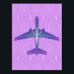 Art Deco Aeroplane, Violet Purple and Silver Grey Poster<br><div class="desc">Print in an Art Deco inspired concept of a futuristic plane,  in a striped,  silky gradient of lilac to deep violet purple,  with bands of silver grey / grey,  on a pastel lilac and orchid,  Deco background</div>