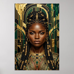 Art Deco Afrofuturism Emerald Gold Black Queen Poster