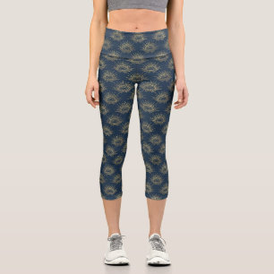 Art Deco Alabere Midnight Blue Crown Arc Capri Leggings