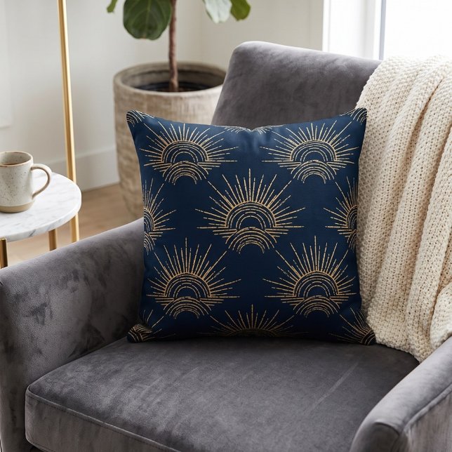 Art Deco Alabere | Midnight Blue Crown Arc Cushion (Lifestyle Shot)