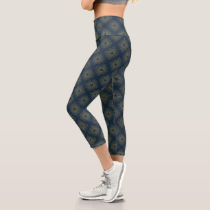 Art Deco Alabere Midnight Blue Medallion Capri Leggings