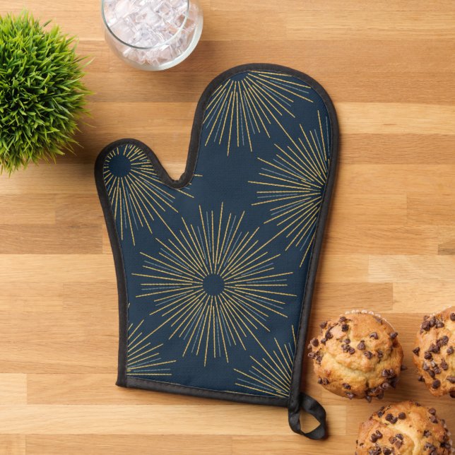 Art Deco Alabere | Midnight Blue Medallion Oven Mitt (Top down)
