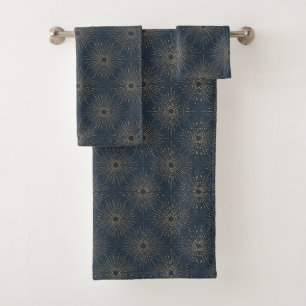 Art Deco Alabere Midnight Blue Starburst Bath Towel Set