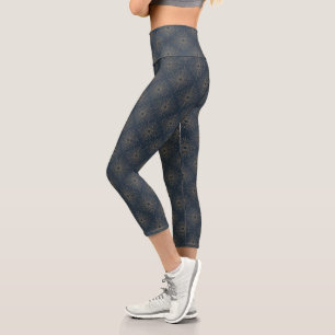 Art Deco Alabere Midnight Blue Starburst Capri Leggings