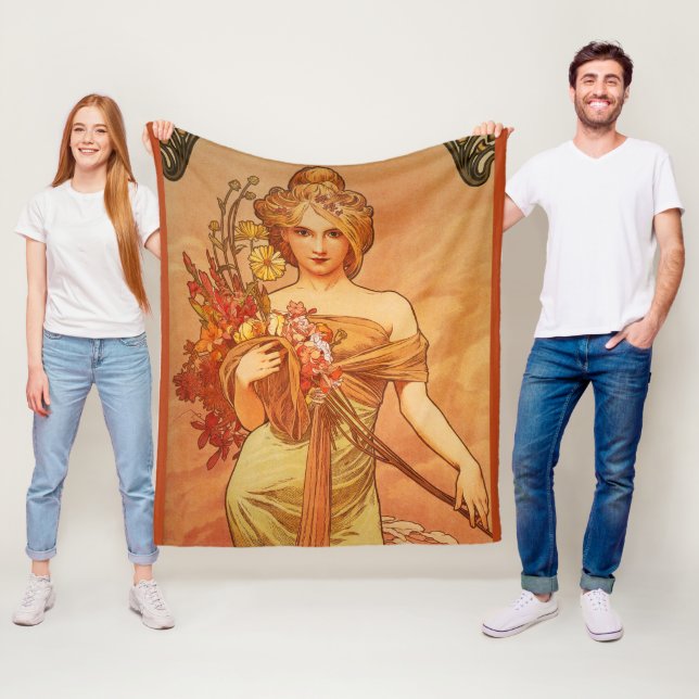 Art Deco, Alphonse Mucha, Vintage Art Fleece Blanket (In Situ)