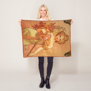Art Deco, Alphonse Mucha, Vintage Art Fleece Blanket