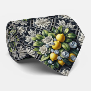 Art Deco Amalfi Lemon Black and White DIamonds Tie