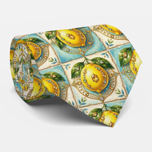 Art Deco Amalfi Lemon Mediterranean DIamonds  Tie (Rolled)