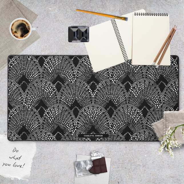 Art Deco Antracite Black White Peacock Pattern Desk Mat (Art Deco Antracite Black White Peacock Pattern Desk Mat ©Susanne Sachers - Sunny Mind 🌞)