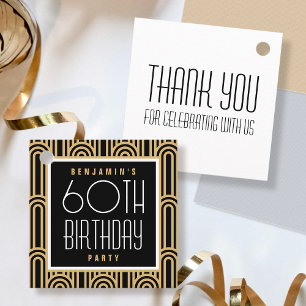 Art Deco Any Age Birthday Party Thank You Black Favour Tags