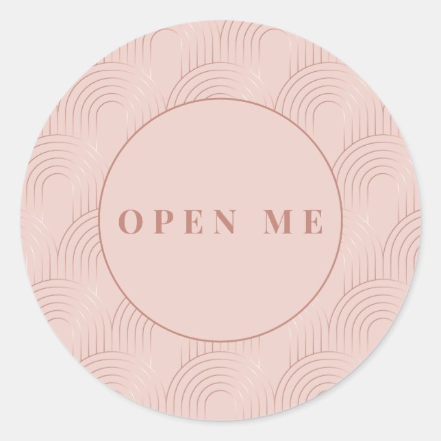 Art Deco Arches | Elegant "Open Me" Classic Round Sticker (Front)