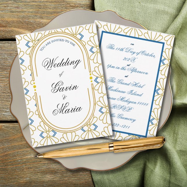 Art Deco Art Nouveau Floral Gold Tone Modern Invitation (Creator Uploaded)
